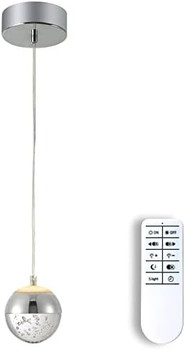 Kai Kwong Mini Globe Pendant Light Fixture with Remote Control, Dimmable LED Bubble Crystal Lighting, Modern Pendant Lamp for Kitchen Island Bar and Bedroom…