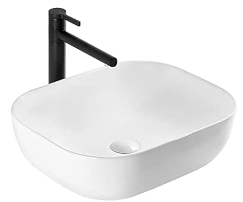 Rea Lavabo da Appoggio in ceramica, rettangolare, bianco, 32 x 45 cm