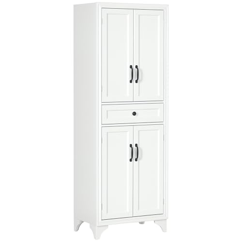 HOMCOM Sideboard mit 4 Türen, 2 Schränke und 1 mittlere Schublade, Höhe 170 cm, mit verstellbarem Einlegeboden, Weiß