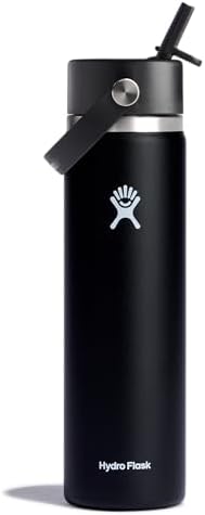 Hydro Flask Water Bottle - Insulated Stainless Steel - Wide Straw Lid, Non Spill, Leakproof in 24 Oz Cascade Blue