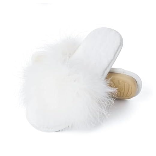 Fur Story Women's Furry Slippers Open Toe Fuzzy Slippers Soft Bride Slippers Wedding Day Fluffy House Slippers(White,9.5-10)