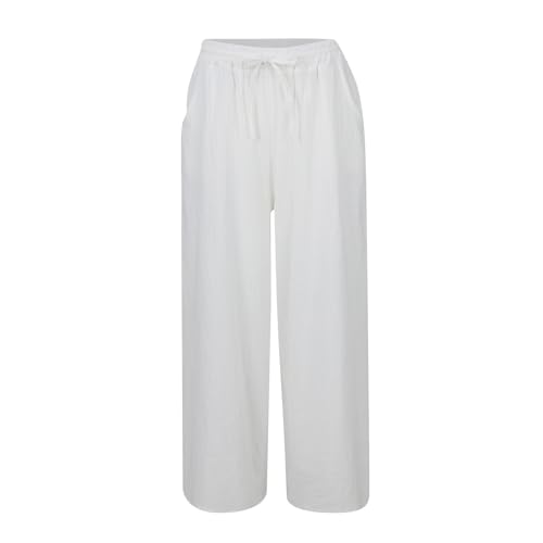 Linen Pants for Women Wide Leg High Waisted Palazzo Pants Beach Trousers Drawstring Flowy Pants with Pockets4