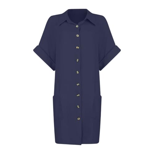 Sommerkleid Damen Leinen Strandkleid Mit Taschen sommer leinenkleid Musselin- Kleid Leicht Und Luftig sommerkleider strandkleider Knopfleiste casual Freizeitkleid Partykleider Übergröße Damenkleider-4