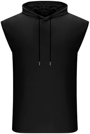 Tank Tops Men Sleeveless Shirt Men Trendy Sleeveless Hooded Tank Top Lightweight Breathable Workout Hoodie for Fitness Running & Outings Styling Black L - 2