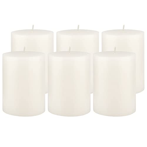 Image of Stonebriar Tall 3 x 4 Inch 50 Hour Long Burning Unscented Wax Flat Top Pillar Candles, White, 6 Pack
