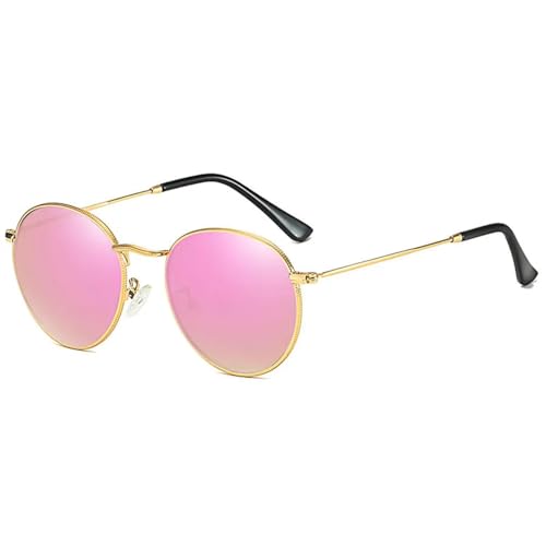 Lunettes de soleil rondes pour femmes et hommes style rétro verre rose UV400