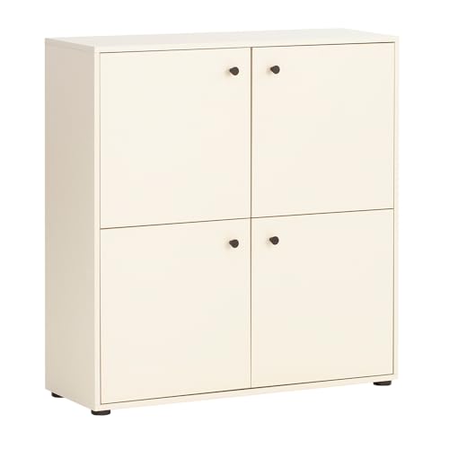 Lomadox Kommode Schrank Highboard Anrichte 4 Türen 4-türig Einlegeböden Creme beige modern 98,1x101,9x33,1 cm