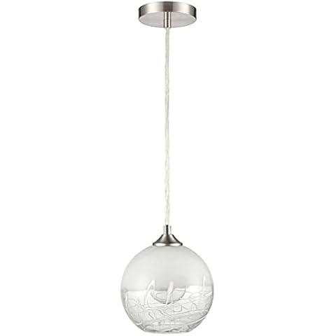 Glassland Pendant Lighting, 1 Light Mini Pendant Light in Brushed Nickle with Opal White and The Clear Bottom Glass Shade. Cover