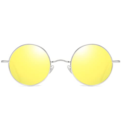 LASPOR Round Polarized Sunglasses for Hippie Glasses Metal Frame 100% UV Blocking Lens2