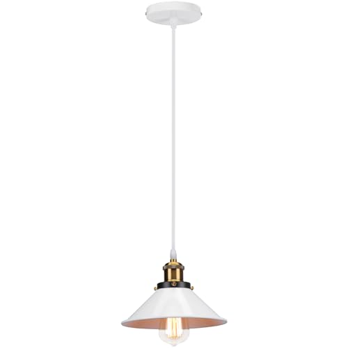PETITES ECREVISSES Lámpara colgante Industrial Vintage 3 Luces Lámpara de Techo E27 Diseño Pantalla Metal 220mm Iluminación Colgante Verde para Comedor Cocina Dormitorio (Blanco-lámpara)
