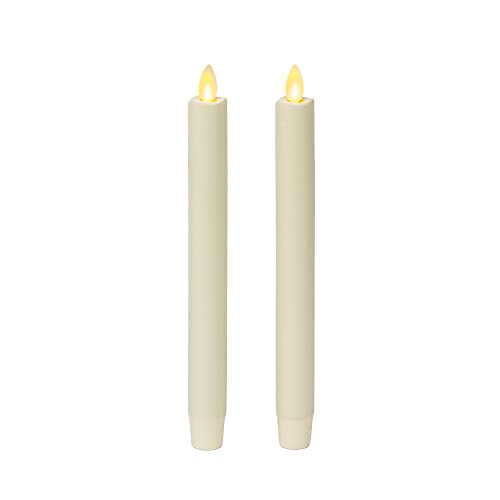 Luminara Set of 2 Moving Flame LED Taper (1×9.75), Flameless Candle, Melted Edge, Smooth Wax, Unscented (White)