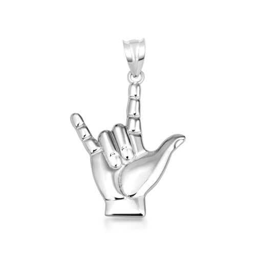 Claddagh Gold .925 Sterling Silver I Love You American Sign Language ASL Hand Sign Charm Pendant (Small)