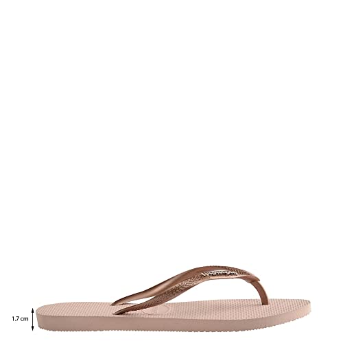 Chinelo Slim Logo Metallic, Havaianas, Feminino, Rosa Ballet/ Dourado Blush, 37/38