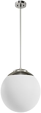 Hunter - Hepburn 3-Light Brushed Nickel, Medium Size Pendant Light, Dimmable, Mid Century Modern Style, Globe Shaped, for Bedrooms, Kitchens, Dining, Living Rooms - 19851