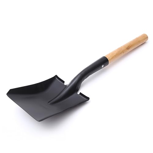 Coal Shovel, Small Hand Shovel, Metal Ash Shovels, with Detachable Wooden Handle, Metal Garden Dustpan, for Fireplace, BBQ and Outdoor, Durable Multifunctional Garden Tool (Black)