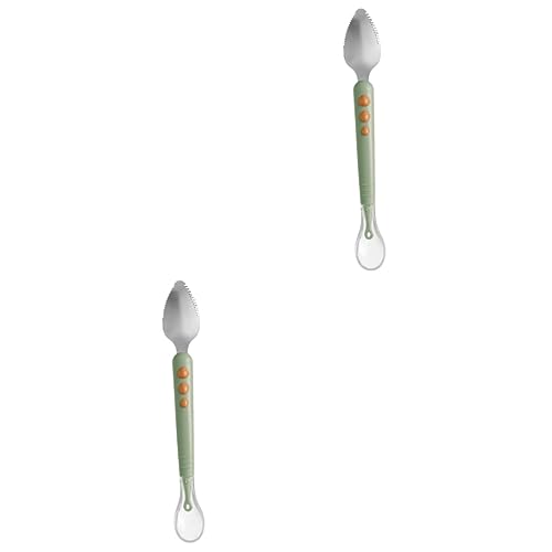 KOMBIUDA 2 Piezas raspador de frutas cuchara de fruta cuchara de bebe Cuchara de silicona para alimentación de bebé. cuchara de entrenamiento para bebé acero inoxidable 304 Light Green