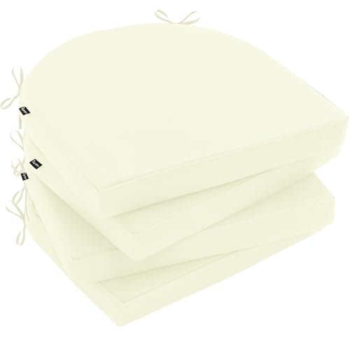Topotdor Outdoor Chair Cushions Set of 4, 17'x16'x2' Waterproof Patio Chair Cushions for Outdoor Furniture, Round Corner Outdoor Seat Cushions Color Fastness Chair Pads with Ties, Cream