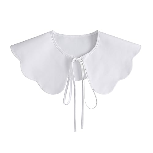 Scalloped Trim False Collar Ladies White Shawl Wrap Detachable Lace-Up Bowknot Capelet Clothes Accessories Women Sh