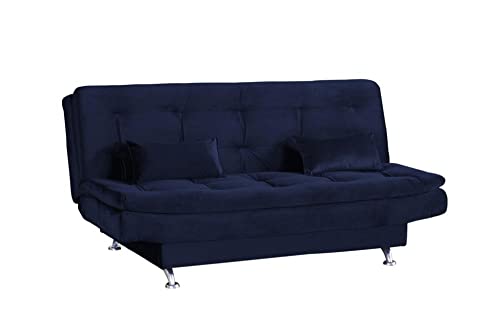 Sofá Cama Casal Reclinável Salomé - Veludo Azul Marinho