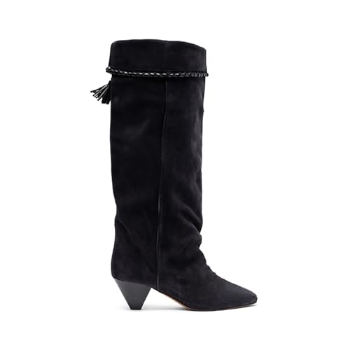 Suede Ankle Boots for Women Slouchy Fold Over Cowboy Boots Pointed Toe Low Heel Western Booties Dressy Pull on Wide Calf Fashion3