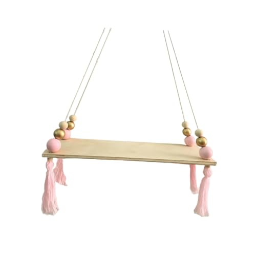 Gatuida Estante de Pared de Madera Nórdico con Cuentas y Borlas Rosas Organizador Colgante Ajustable para Dormitorio Infantil y Decoración del Hogar Estantería Flotante Multifuncional