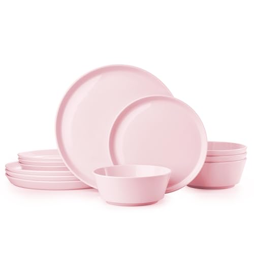 Image of KINGSTONE 12-Piece Bone China Dinnerware Sets, Blush Pink