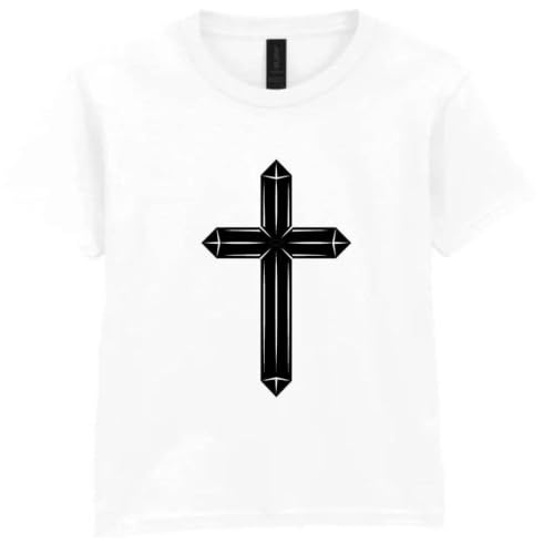 Image of White Cross Print T-Shirt for Adults - XL - Unisex Cotton Tee, Trendy Aesthetic Fashion Top, Y2K Alt Style Fan Shirt, Casual Music Outfit Size X-Large