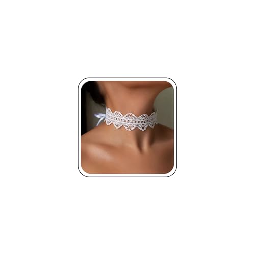 Inateannal Collier Ras Du Cou En Dentelle Gothique Collier De Dentelle Blanche Colliers Courts De Tatouage De Fleurs Creuses Colliers Longs De Chaîne Bijoux Pour Femmes