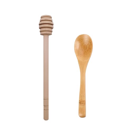 2 Pcs Wooden Honey Spoon & Honey Dipper Stick Set 15cm Honey Stirrer for Honey Jam Syrup and More - Eco-Friendly Bamboo Honey Mixing Tools