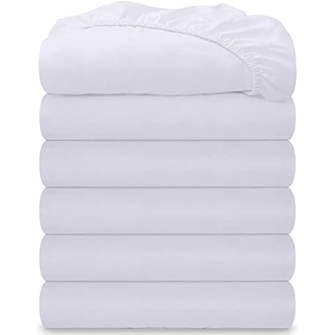 Royale Linens 6 Pack Full Fitted Sheet Set - Bottom Sheet - Ultra Soft & Breathable - Brushed 1800 Microfiber - Wrinkle & Stain Resistant - Hotel Quality Deep Pocket Stretches Up to 16" (Full, White) Cover