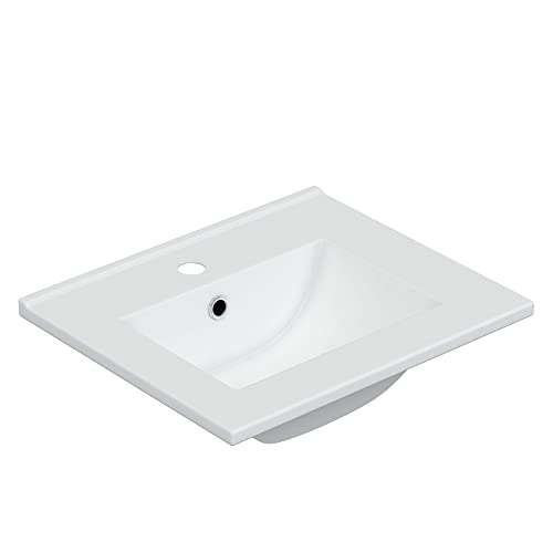 HOMN LIVING Lavabo cerámica Color Blanco, Lavamanos Rectangular, Medidas: 50 cm (Ancho) x 18 cm (Alto) x 40 cm (Fondo)