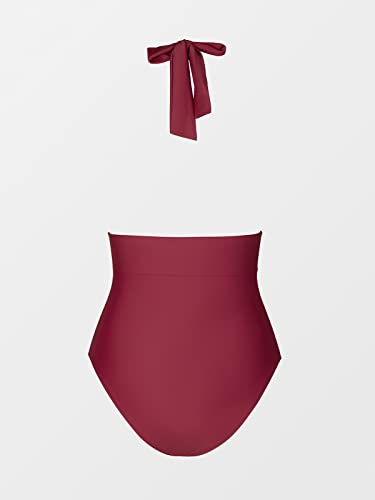 Image of CUPSHE Women Deep V Neck One Piece Halter Swimsuit | Backless,Ruched,Tummy Control,Soft Removable Cups,Flattering Bathing Suit For Vacation And Beach