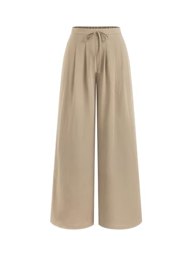 Image of CIDER Wide Leg Pants for Women Palazzo Drawsting Elastic High Waisted Knotted Pleated Comfy Casual Flowy Pants with Pockets