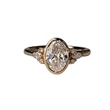 SilverQ 1.70 Ct Oval Cut Diamond CZ Solitaire Engagement Ring, Bezel Set with Side Accents, 14K Yellow Gold Plated 925 Sterling Silver Handmade Minimalist Jewelry for Women