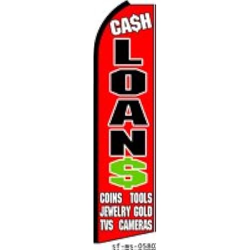 CA$H LOAN$ (Red) Flutter Feather Banner Flag (11.5 x 3 Feet)