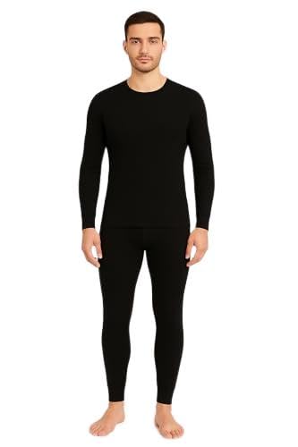 Men’s Ribbed Cotton Thermal Top & Bottom | Winter Innerwear Full Sleeve Round Neck | Warm Base Layer – Black, XL-image-49