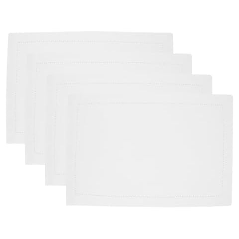 PurpleEssences Solid Hemstitch Cloth Placemat Set of 4, 13"x19" Spill Proof and Stain Resistant White Place Mats, 100% Cotton Reusable and Machine-Washable Placemats Cover