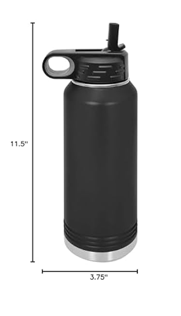 LaserGram Personalized Water Bottle, African Elephant, Stainless Steel Double Wall Vacuum Insulated with Flip Top Straw, Custom Engraved Gift (40oz / 1180ml Black)