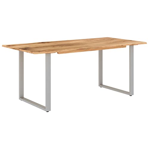 Yeziyiyfob 70.9" Dining Table Rectangular Solid Wood Top With Steel Legs Metal Frame Silver Industrial And Rustic Style For Kitchen Meal, Dining Room Or Living Room 70.9"X35.4"X29.9" Solid Acacia Wood #TOP7