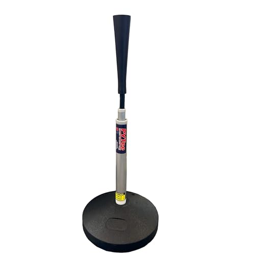 On Deck Sports PVTee Baseball/Softball Batting Tee with 10 lb Weighted Base and Flex Pivot, Adjustable Height: 27" - 47" - Silver/Black
