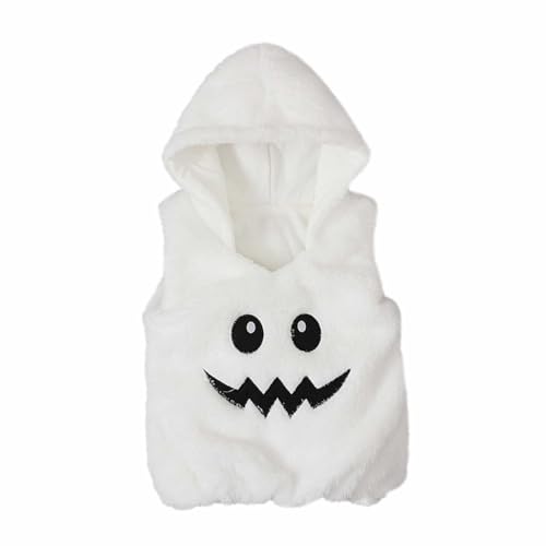 Toddler Boys Halloween Pumpkin Fleece Hoodie Vest Outfits Sleeveless Pullover Tops Cute Warm Clothes for Kids Boys