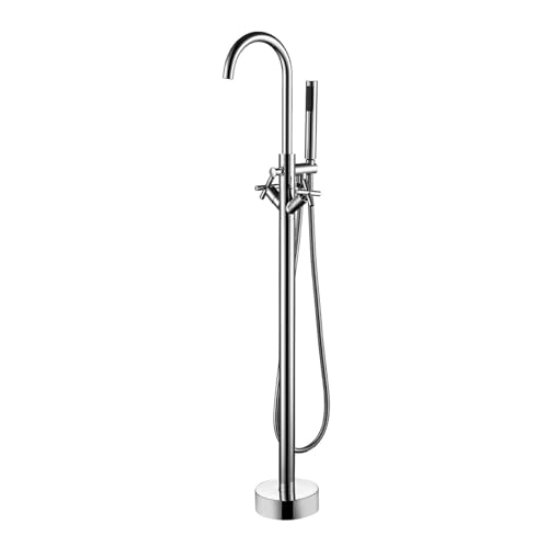 Grifo Bañera de Pie Cromado Dos Mandos Cuello de Cisne Grifos Duchas de Baño con Alcachofa,cromado