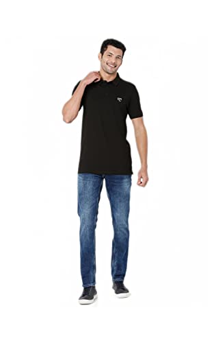 Image of Spykar Men's Slim Fit Polo Neck Half Sleeve Solid Casual T-Shirt
