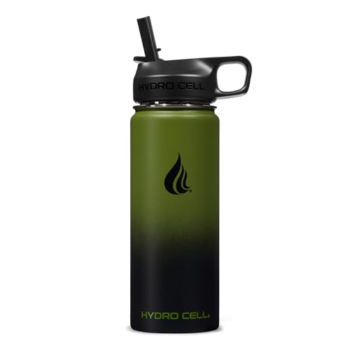 Image of HYDRO CELL Stainless Steel Insulated Water Bottle with Straw - For Cold & Hot Drinks - Metal Vacuum Flask with Screw Cap and Modern Leakproof Sport Thermos for Adults (Army /Black 18oz)