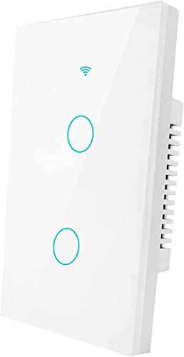 Interruptor de luz inteligente, interruptores táctiles Wi-Fi de 2.4 GHz, requiere cable neutro, adecuado para control de voz Alexa y Google Home para control de voz SIRI (blanco-2 bandas) Cover