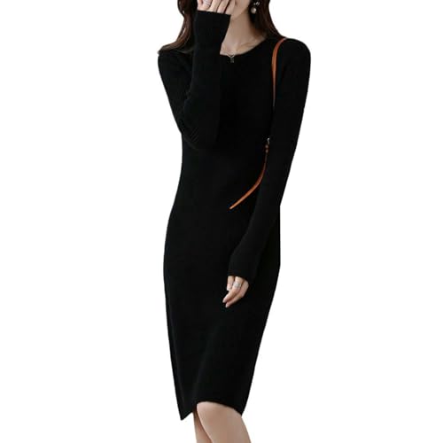 Robe en tricot à col rond JYHBHMZG pour femme, longueur moyenne et coupe moulante