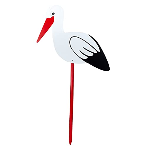 Geschenkestadl Storch mit Stab 100cm Holz Klapperstorch wetterfest Geburtsgeschenk Baby