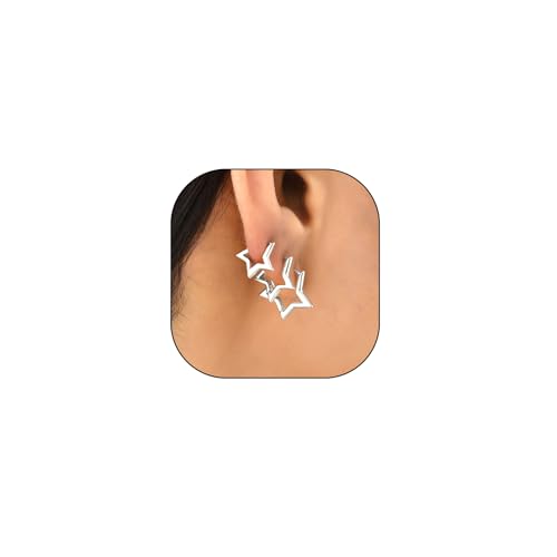 3Pcs Silver Star Hoop Earrings Set for Women Small Y2k Huggie Earrings Trendy Statement Pentagram Earrings Star Accessories Gift