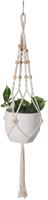 URBAN CHIC LIVING Macrame Plant Hanger 4 Pack Hand-Made Hanging Plant Holder with Wood Beads, 8 Hooks for Home Decor, Indoor Outdoor White PLANTER-001 URBAN CHIC LIVING