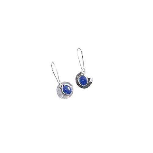 Handmade Lightweight Silvertone Small Cobalt Blue Round Disc Earrings Beads By Bettina #TOP3